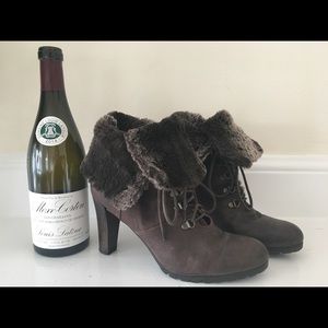 MA&LO Italian leather and faux fur booties